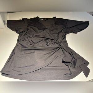 Essentials by Milano Brown V-Neck Wrap Top with Side Tie